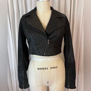 Alpine Stars Vintage Soft Black Cropped Leather Moto Jacket